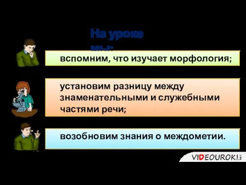 На уроке мы: вспомним, что изучает морфология; установим разницу между знаменательными