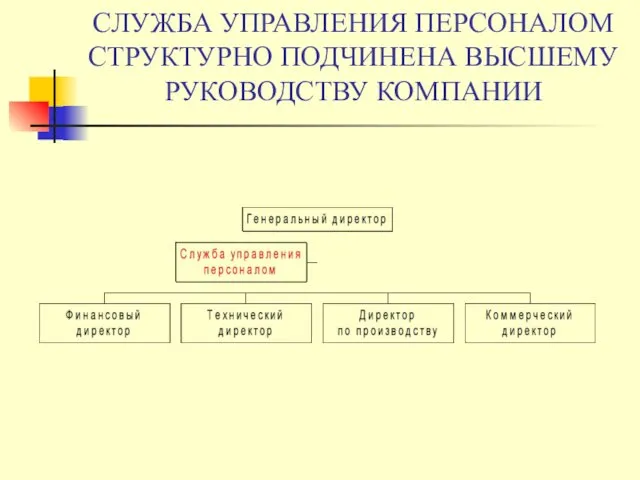 СЛУЖБА УПРАВЛЕНИЯ ПЕРСОНАЛОМ СТРУКТУРНО ПОДЧИНЕНА ВЫСШЕМУ РУКОВОДСТВУ КОМПАНИИ