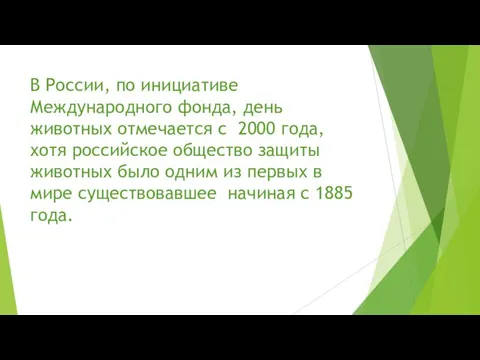 В России, по инициативе Международного фонда, день животных отмечается с 2000