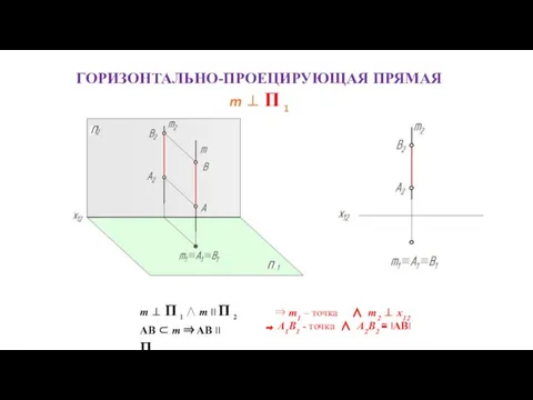 ГОРИЗОНТАЛЬНО-ПРОЕЦИРУЮЩАЯ ПРЯМАЯ m ⊥ П 1 m ⊥ П 1 ∧