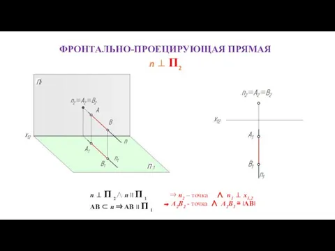 ФРОНТАЛЬНО-ПРОЕЦИРУЮЩАЯ ПРЯМАЯ n ⊥ П2 n ⊥ П 2∧ n II