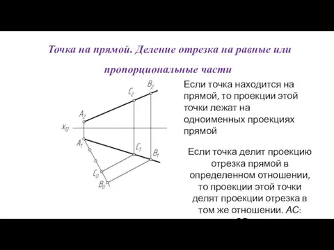 Точка на прямой. Деление отрезка на равные или пропорциональные части Если