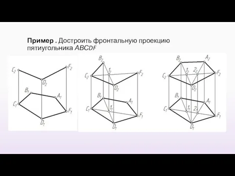 Пример . Достроить фронтальную проекцию пятиугольника АВСDF