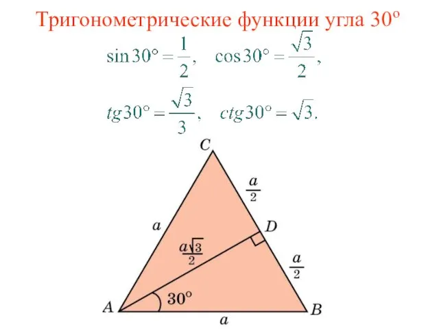 Тригонометрические функции угла 30о