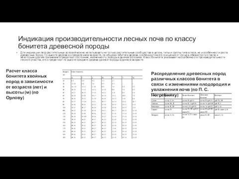 Индикация производительности лесных почв по классу бонитета древесной породы Для индикации