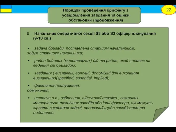 Начальник оперативної секції S3 або S3 офіцер планування (9-10 хв.) задача