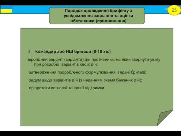 Командир або НШ бригади (8-10 хв.) вірогідний варіант (варіанти) дій противника,