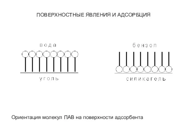 ПОВЕРХНОСТНЫЕ ЯВЛЕНИЯ И АДСОРБЦИЯ Ориентация молекул ПАВ на поверхности адсорбента