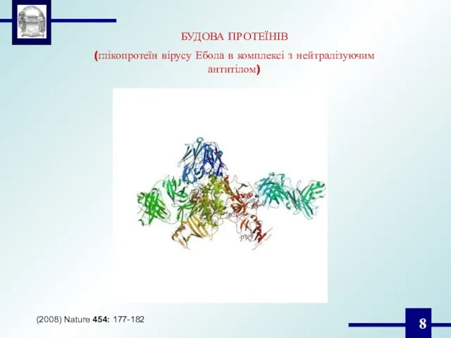 БУДОВА ПРОТЕЇНІВ (глікопротеїн вірусу Ебола в комплексі з нейтралізуючим антитілом) (2008) Nature 454: 177-182