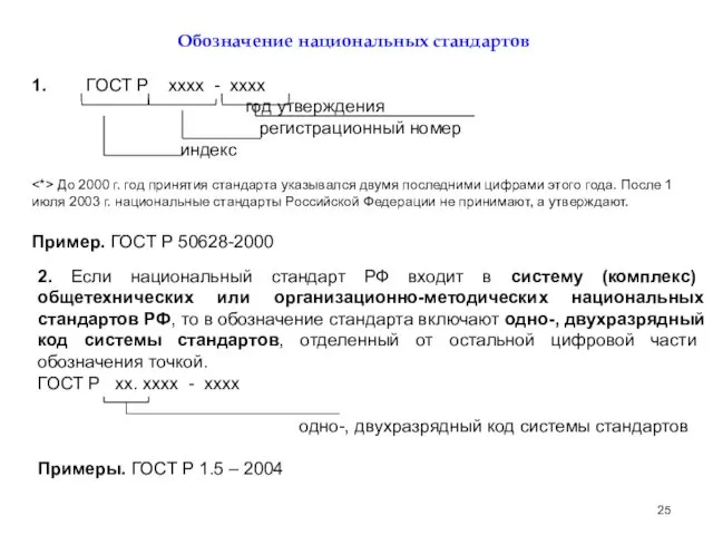 Обозначение национальных стандартов 1. ГОСТ Р хххх - хххх год утверждения