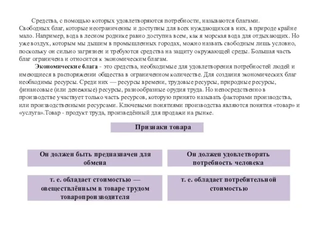 Средства, с помощью которых удовлетворяются потребности, называются благами. Свободных благ, которые