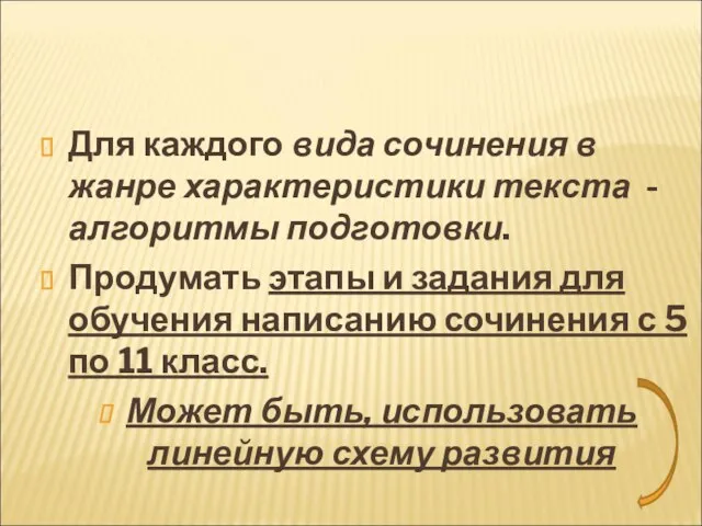 Для каждого вида сочинения в жанре характеристики текста - алгоритмы подготовки.