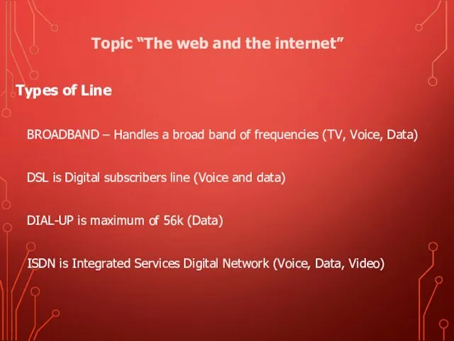 Types of Line BROADBAND – Handles a broad band of frequencies