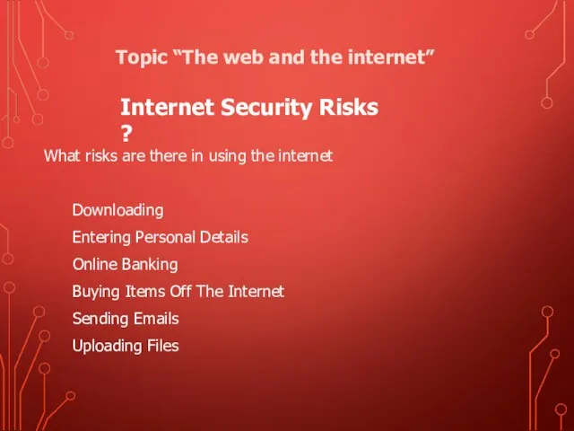 Internet Security Risks ? What risks are there in using the