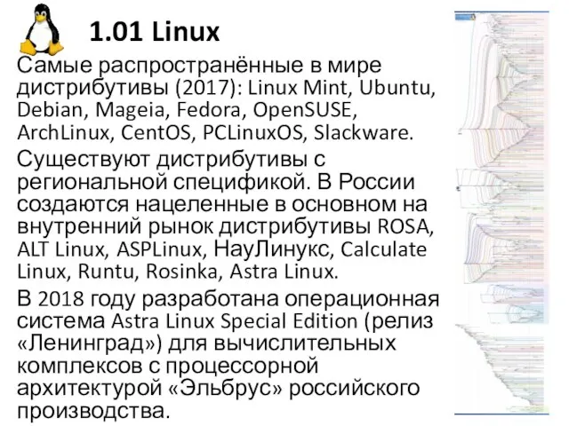 1.01 Linux Самые распространённые в мире дистрибутивы (2017): Linux Mint, Ubuntu,