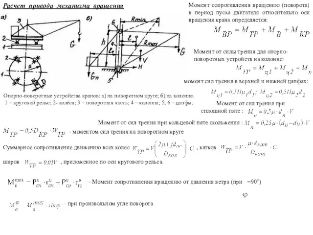 Расчет привода механизма вращения Опорно-поворотные устройства кранов: а) на поворотном круге;