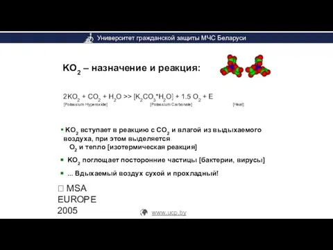  MSA EUROPE 2005 2KO2 + CO2 + H2O >> [K2CO3*H2O]