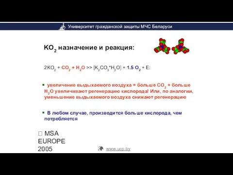  MSA EUROPE 2005 2KO2 + CO2 + H2O >> [K2CO3*H2O]