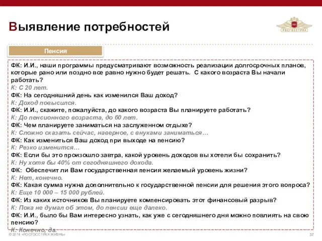 Выявление потребностей ФК: И.И., наши программы предусматривают возможность реализации долгосрочных планов,