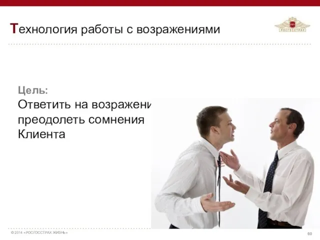 Цель: Ответить на возражения и преодолеть сомнения Клиента Технология работы с возражениями