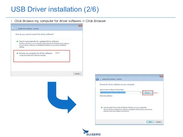 USB Driver installation (2/6) Click Browse my computer for driver software -> Click Browser