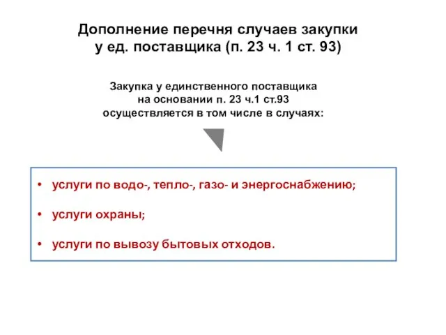 Дополнение перечня случаев закупки у ед. поставщика (п. 23 ч. 1