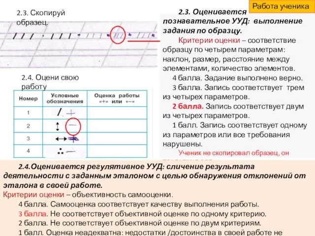 2.3. Скопируй образец. 2.4. Оцени свою работу 2.3. Оценивается познавательное УУД: