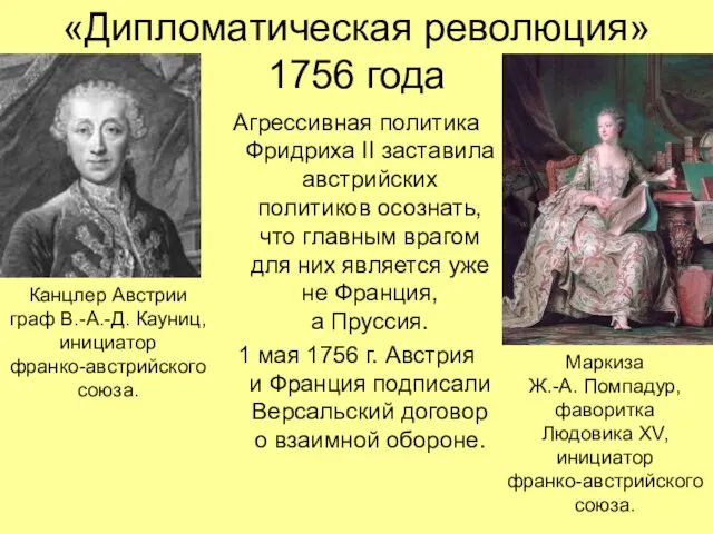 «Дипломатическая революция» 1756 года Агрессивная политика Фридриха II заставила австрийских политиков