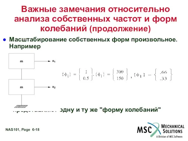 Важные замечания относительно анализа собственных частот и форм колебаний (продолжение) Масштабирование