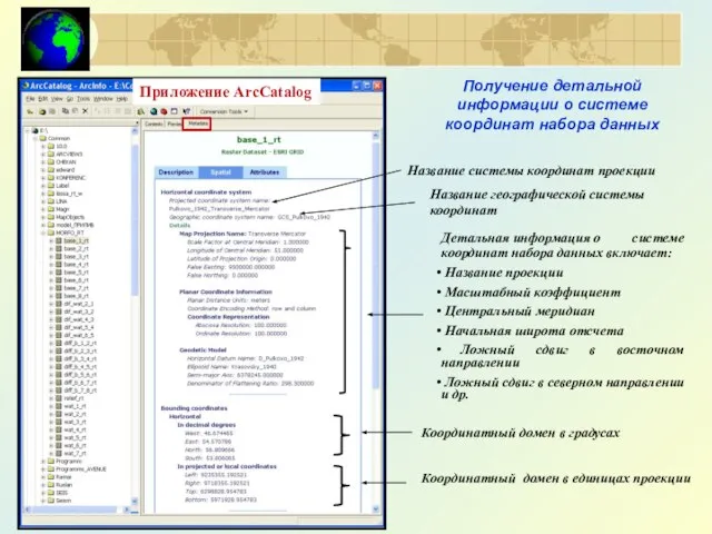 Получение детальной информации о системе координат набора данных Название системы координат