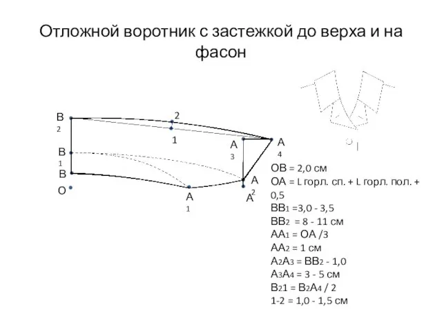 Отложной воротник с застежкой до верха и на фасон О В