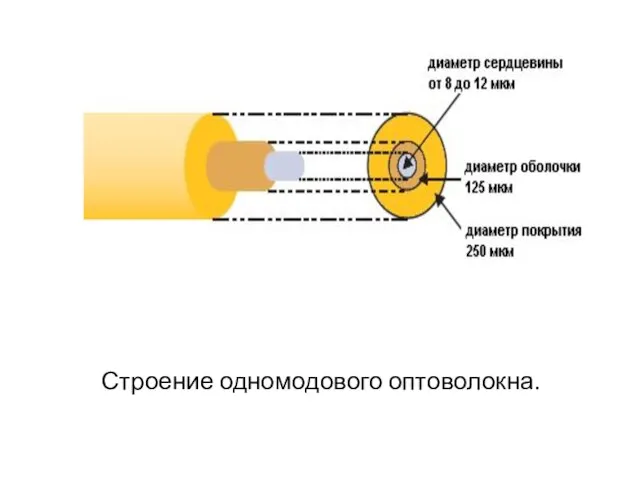 Строение одномодового оптоволокна.