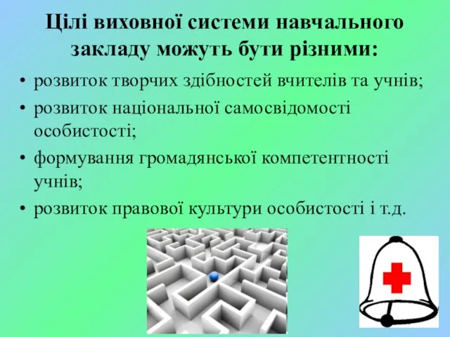 Цілі виховної системи навчального закладу можуть бути різними: розвиток творчих здібностей