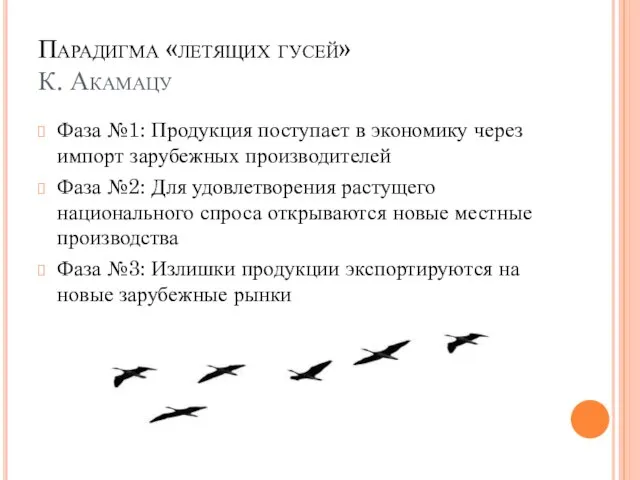 Парадигма «летящих гусей» К. Акамацу Фаза №1: Продукция поступает в экономику