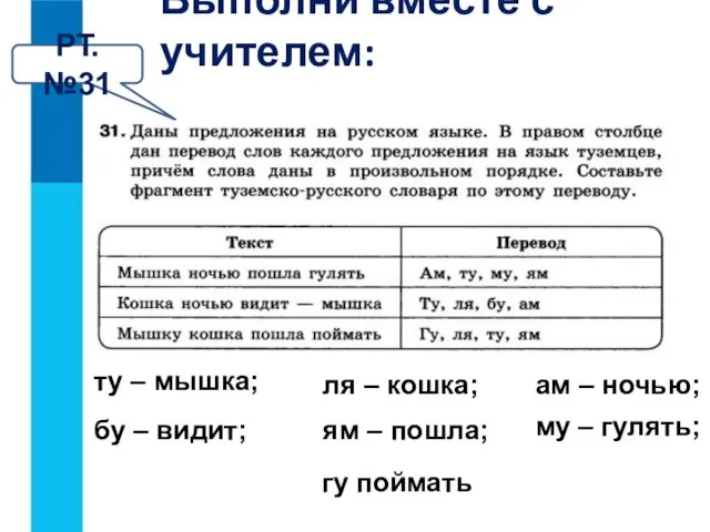 РТ. №31 Выполни вместе с учителем: ту – мышка; ля –