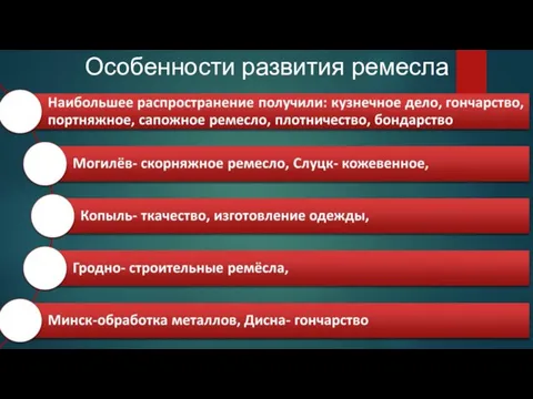 Особенности развития ремесла