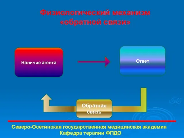 Физиологический механизм «обратной связи» Наличие агента Ответ Обратная связь Северо-Осетинская государственная медицинская академия Кафедра терапии ФПДО