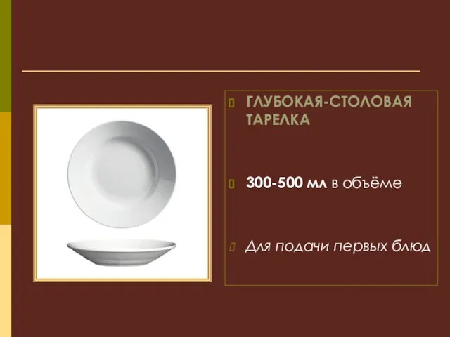 ГЛУБОКАЯ-СТОЛОВАЯ ТАРЕЛКА 300-500 мл в объёме Для подачи первых блюд
