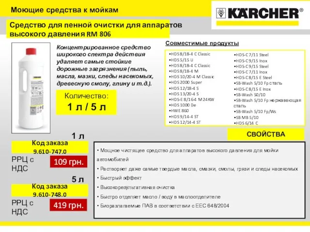 Моющие средства к мойкам Средство для пенной очистки для аппаратов высокого