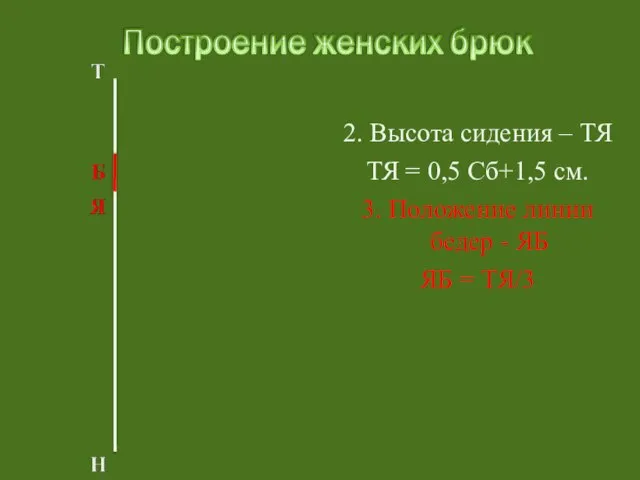 2. Высота сидения – ТЯ ТЯ = 0,5 Сб+1,5 см. 3.