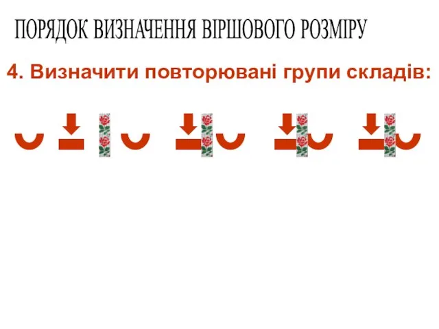 4. Визначити повторювані групи складів: ПОРЯДОК ВИЗНАЧЕННЯ ВІРШОВОГО РОЗМІРУ