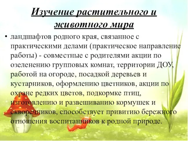 Изучение растительного и животного мира ландшафтов родного края, связанное с практическими