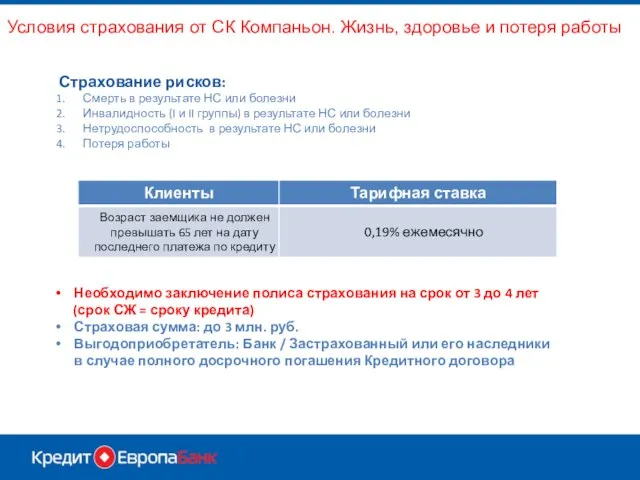 Условия страхования от СК Компаньон. Жизнь, здоровье и потеря работы Страхование