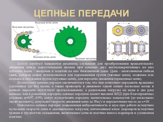 ЦЕПНЫЕ ПЕРЕДАЧИ Цепной передачей называется механизм, служащий для преобразования вращательного движения