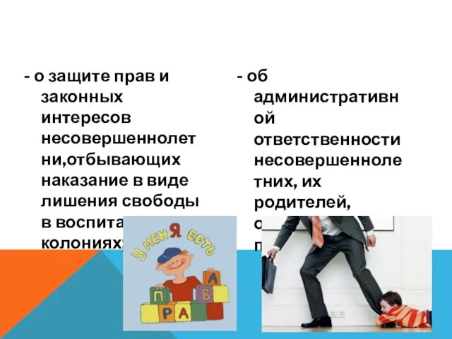 - о защите прав и законных интересов несовершеннолетни,отбывающих наказание в виде