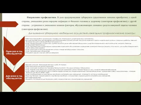 Направление профилактики. В деле предупреждения туберкулеза существенное значение приобретает, с одной