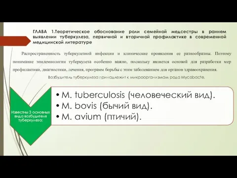 ГЛАВА 1.Теоретическое обоснование роли семейной медсестры в раннем выявлении туберкулеза, первичной