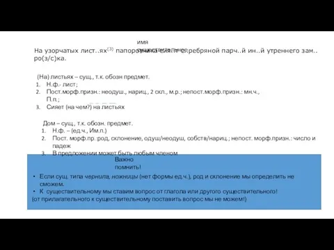 На узорчатых лист..ях(3) папоротника сия..т с..ребряной парч..й ин..й утреннего зам..ро(з/с)ка. (На)