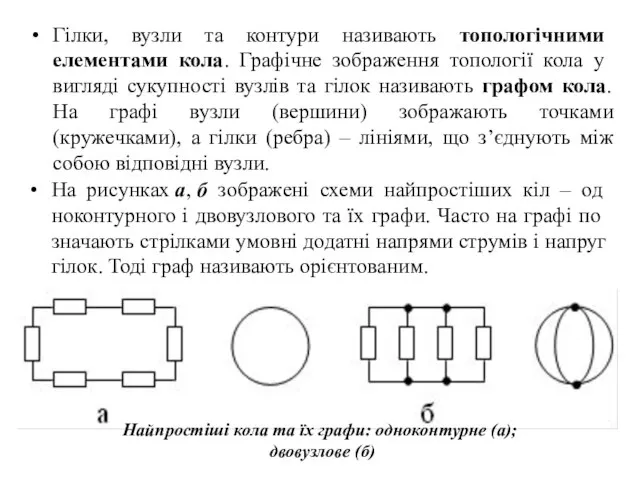 Гілки, вузли та контури називають топологічними елементами кола. Гра­фічне зображення топології