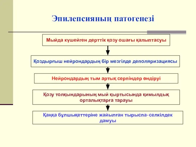 Эпилепсияның патогенезі Мыйда күшейген дерттік қозу ошағы қалыптасуы Қоздырғыш нейрондардың бір